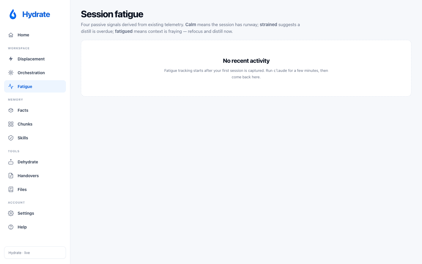 Fatigue: aggregate session-pressure signals